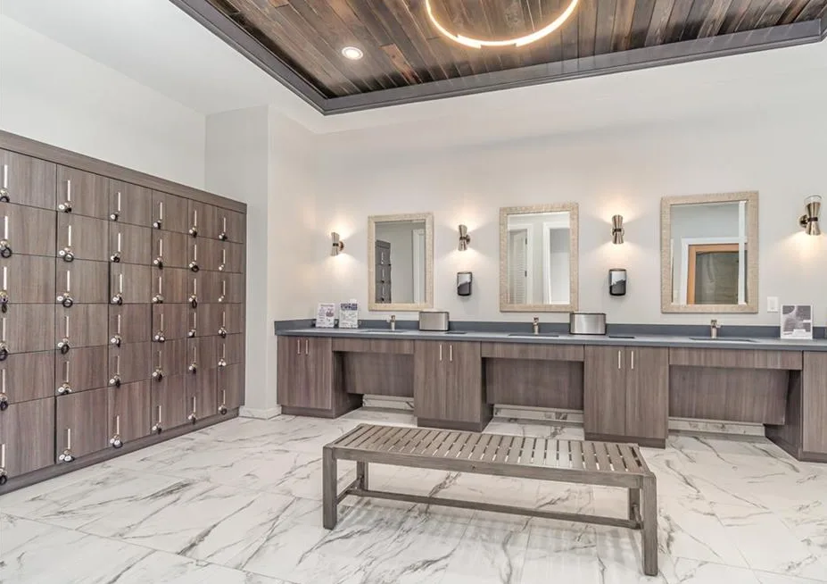 Locker room with vanities and lockers