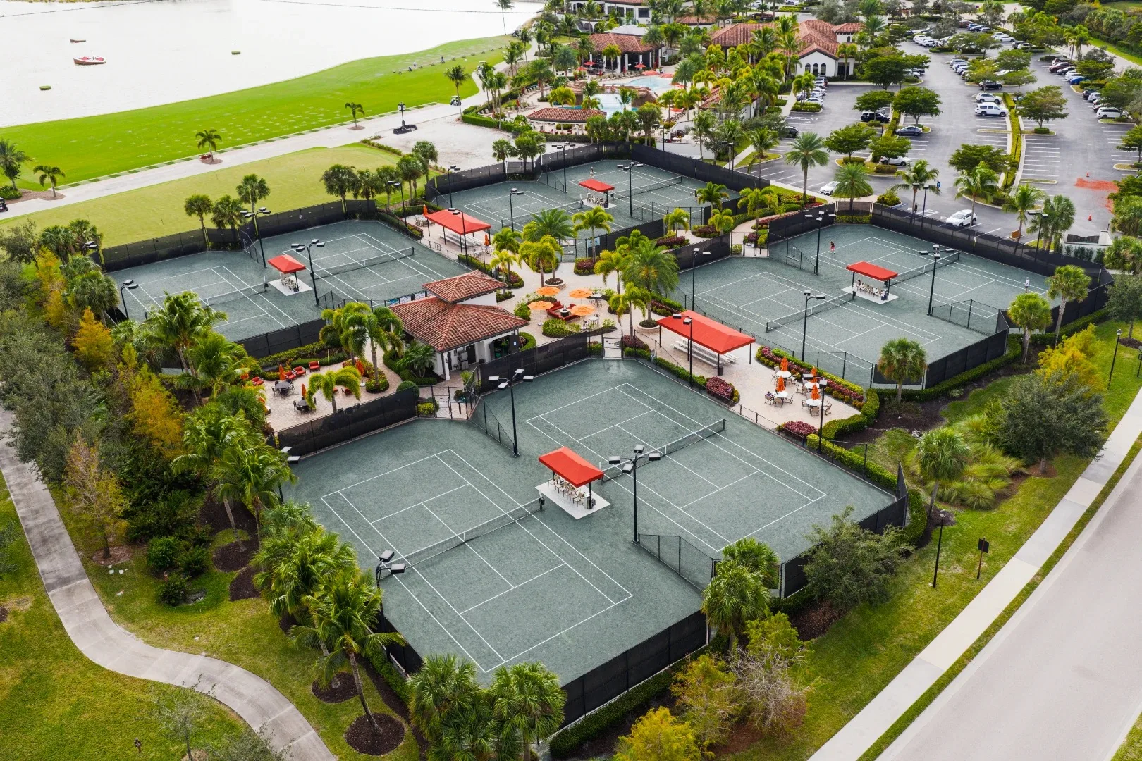 Aerial of the tennis and pickleball complex at Bonita National, Bonita Springs (official club site).