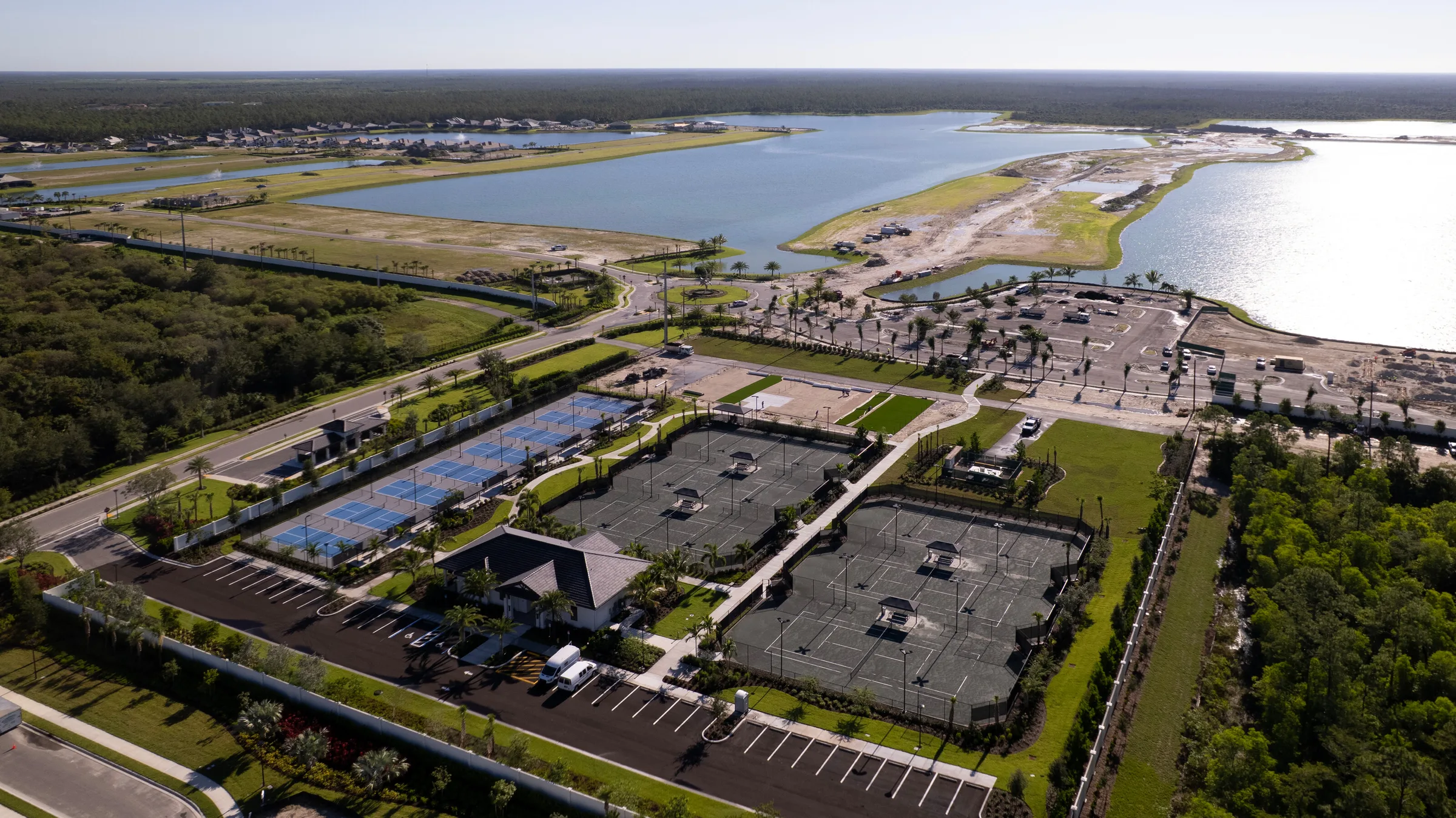 Aerial view of the Caymas Sports Center courts and lakes, Naples (July 2025).