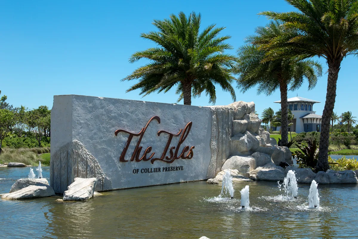 The Isles of Collier Preserve entrance monument and fountains
