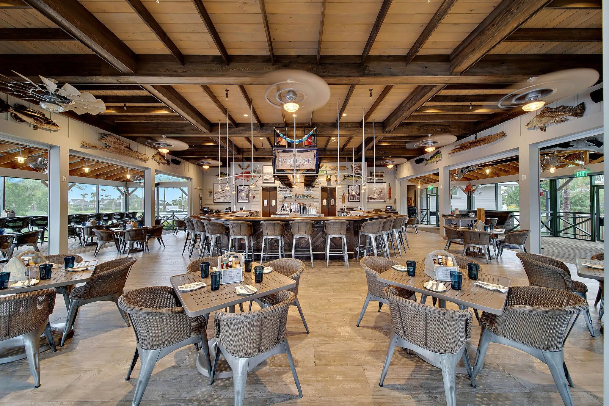 Inside the residents-only Overlook Bar & Grill