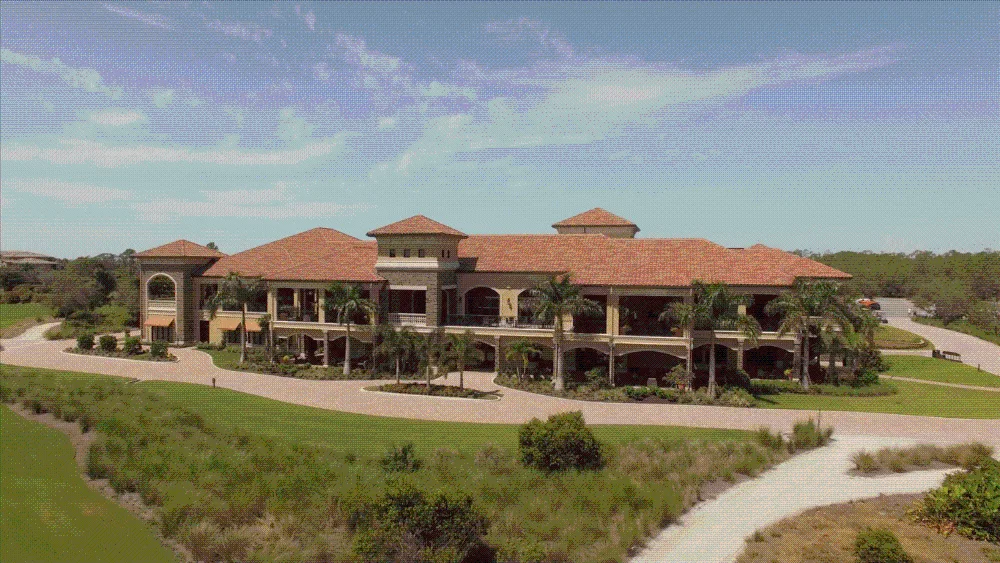 Mediterranean-style clubhouse at Treviso Bay, Naples.