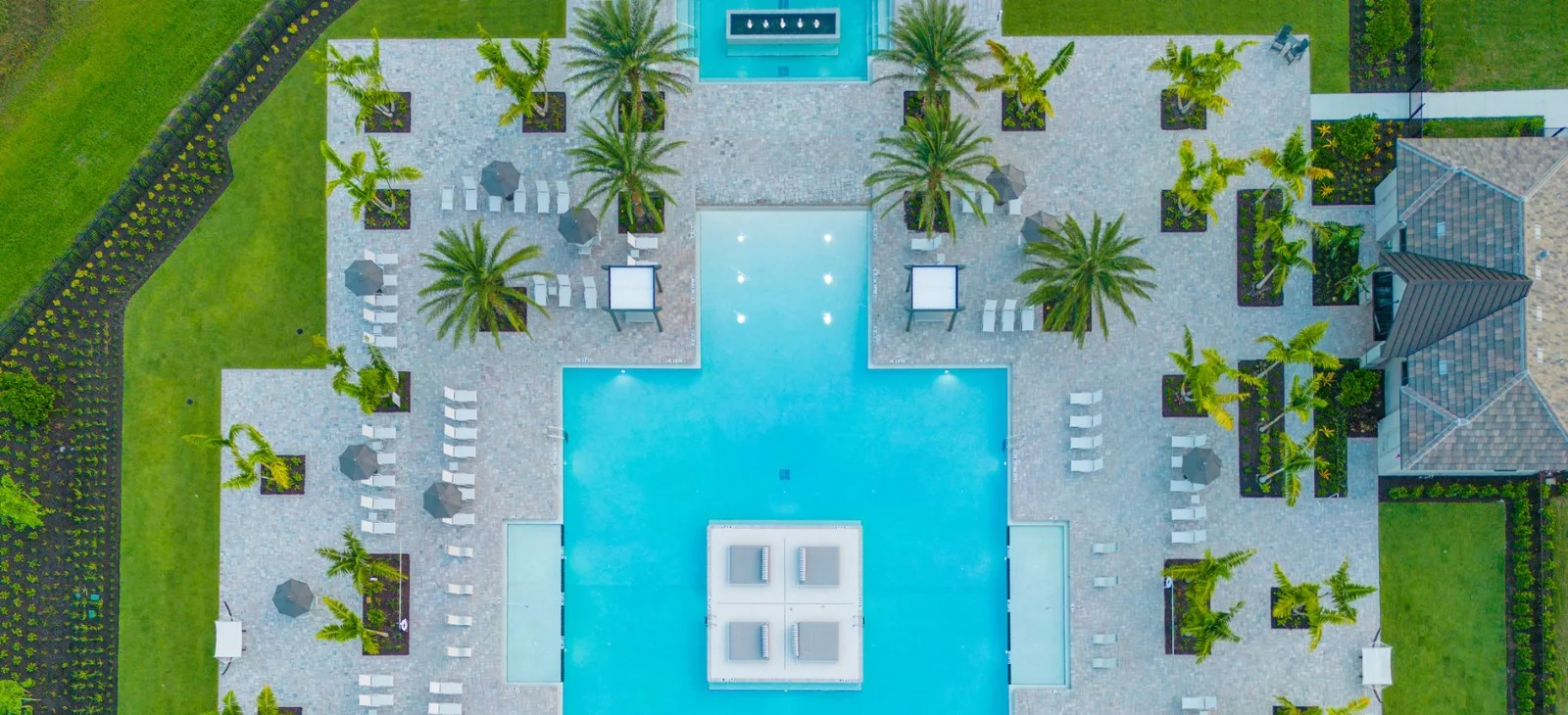 Overhead view of a Verdana Village amenity center pool.