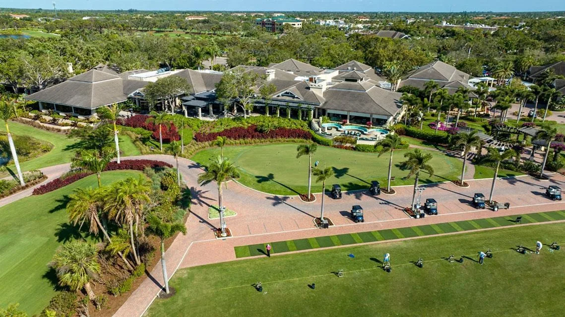 Aerial of the clubhouse and grounds at Bonita Bay Club, Bonita Springs (official Bonita Bay Club site).