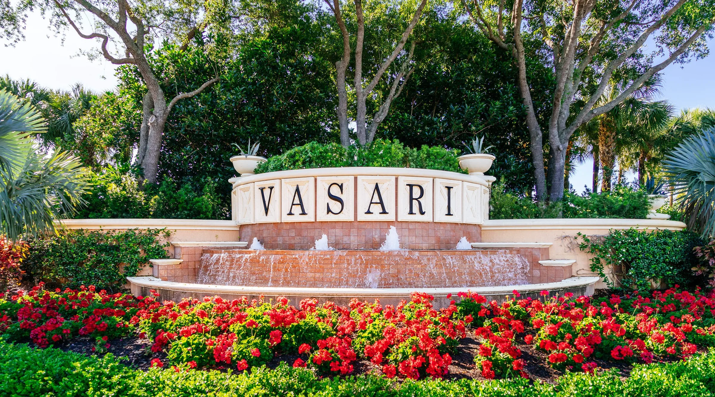 Vasari Country Club entrance monument and fountains, Bonita Springs (official club site).
