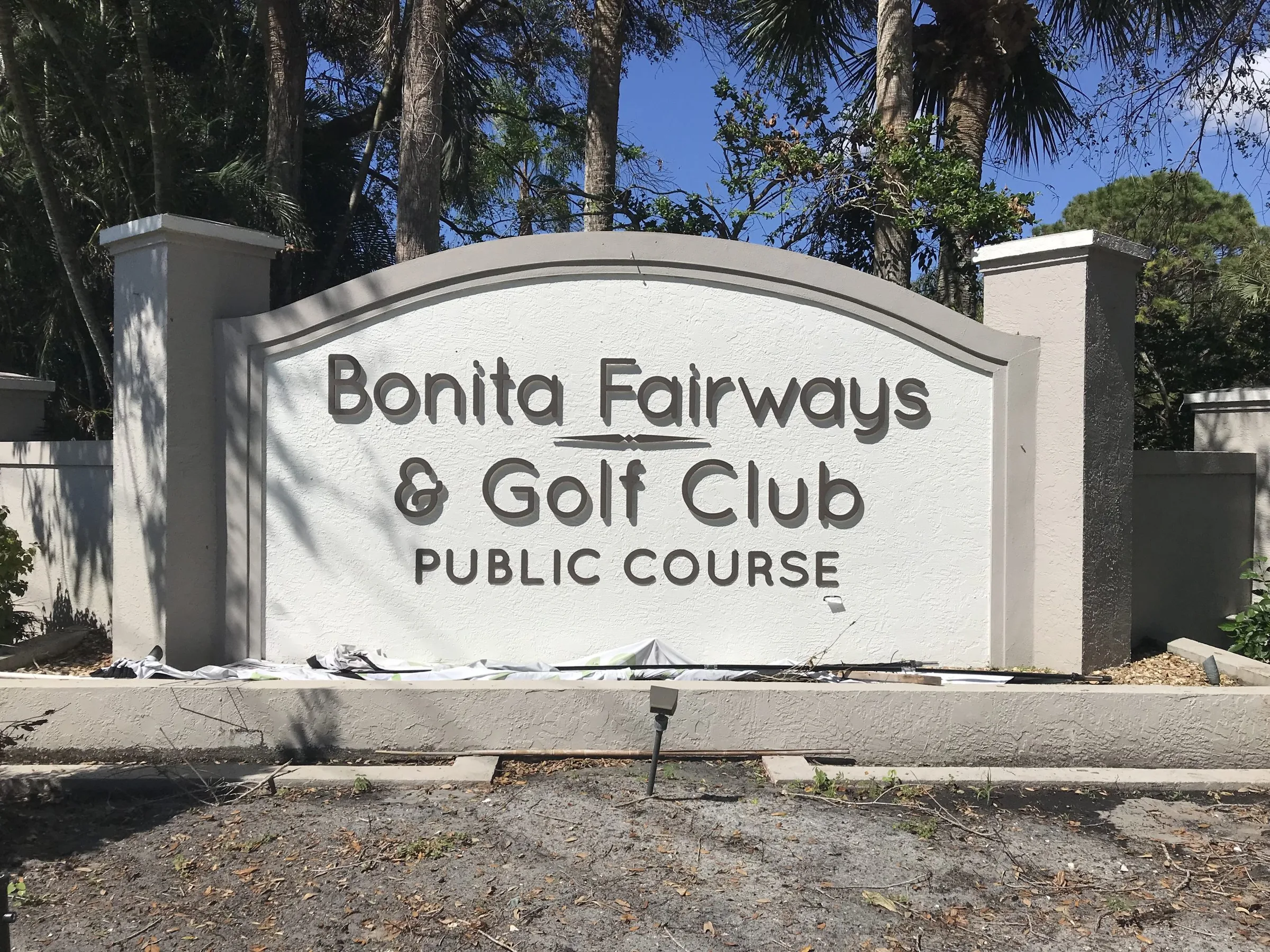 Entrance monument at Bonita Fairways and Golf Club, Bonita Springs (official community association).