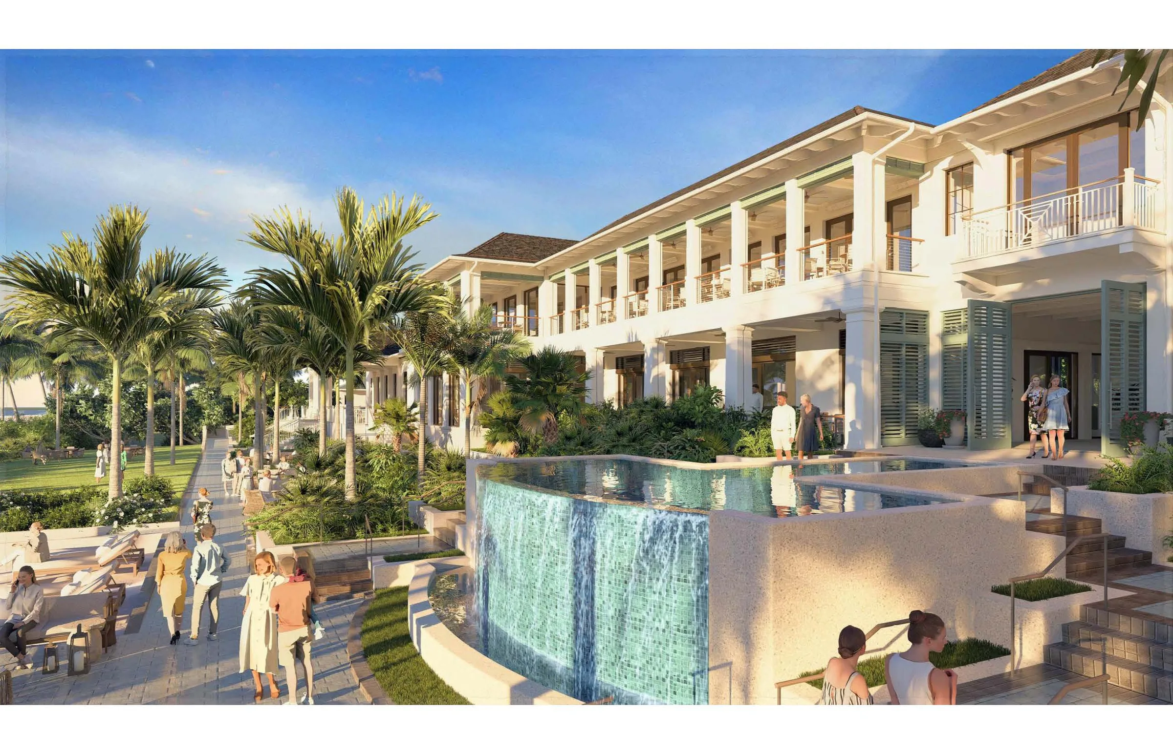 Infinity pool and clubhouse rendering, Port Royal Club, Naples (official).