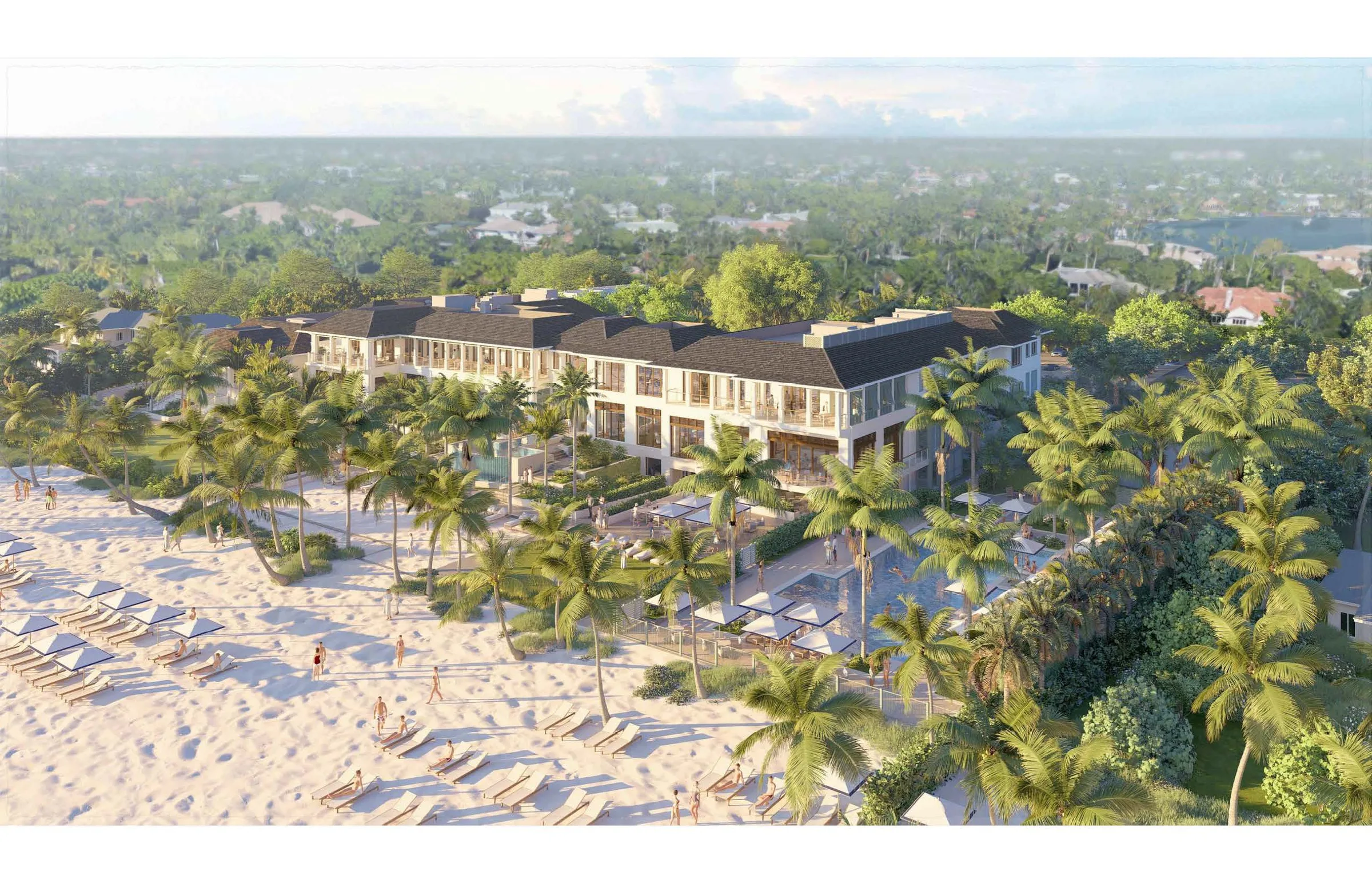 Beach clubhouse and pool rendering, Port Royal Club, Naples (official club rendering).