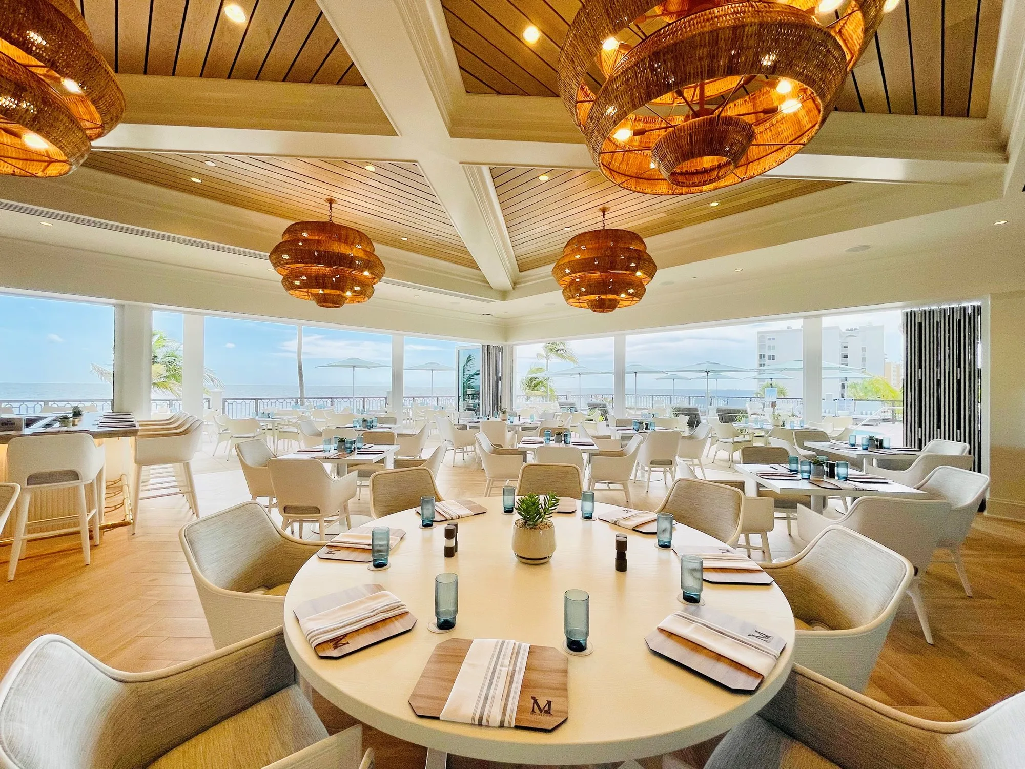 Dining room overlooking the Gulf at the Mediterra Beach Club, Bonita Springs.