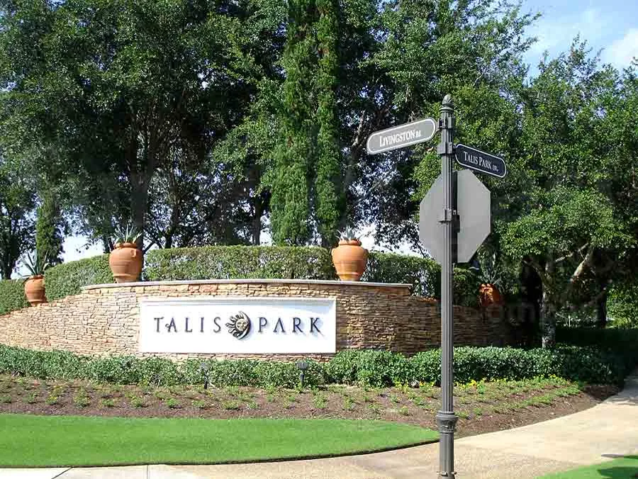 Talis Park entrance monument at Livingston Rd and Talis Park Dr
