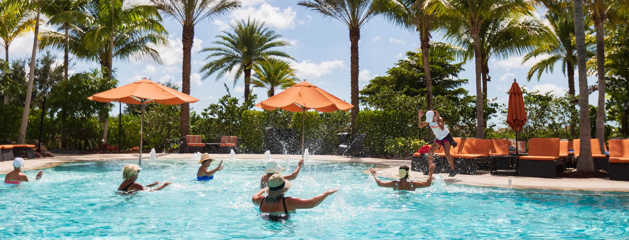 Resort-style pool and cabanas at Esplanade Golf and Country Club, Naples.