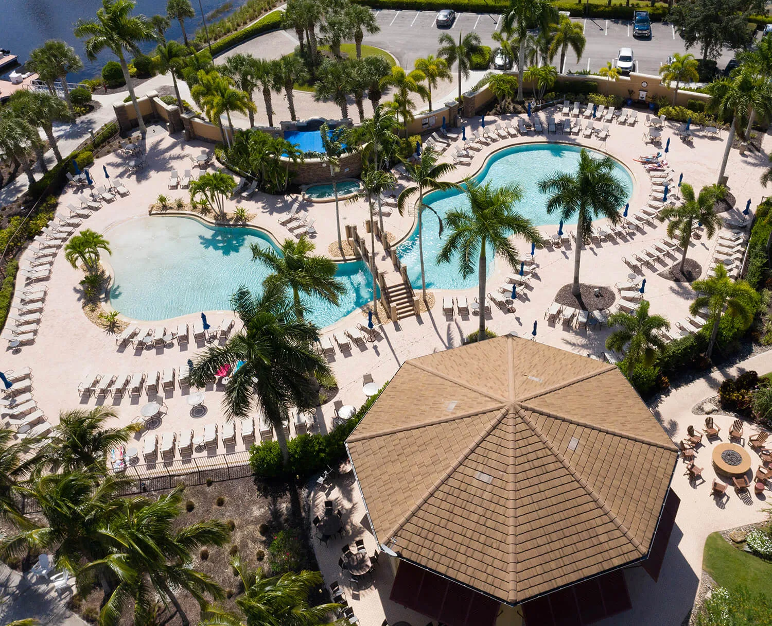 Aerial resort pools at The Quarry (official club site).