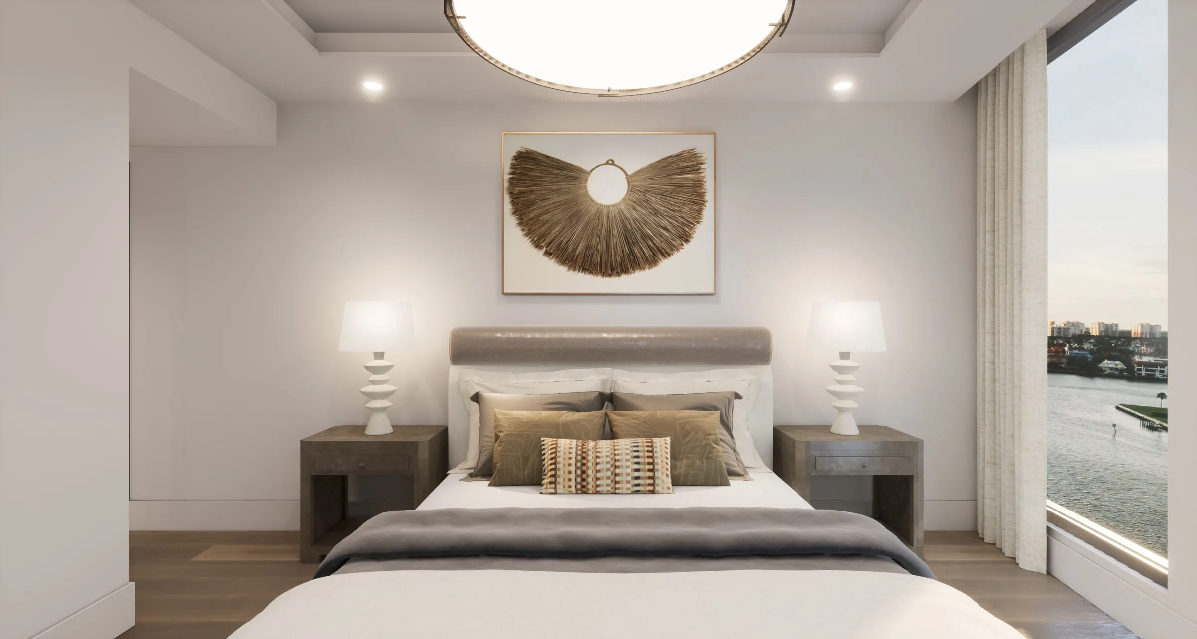 Bedroom with bay view rendering, The Ritz-Carlton Residences Naples (official developer gallery).