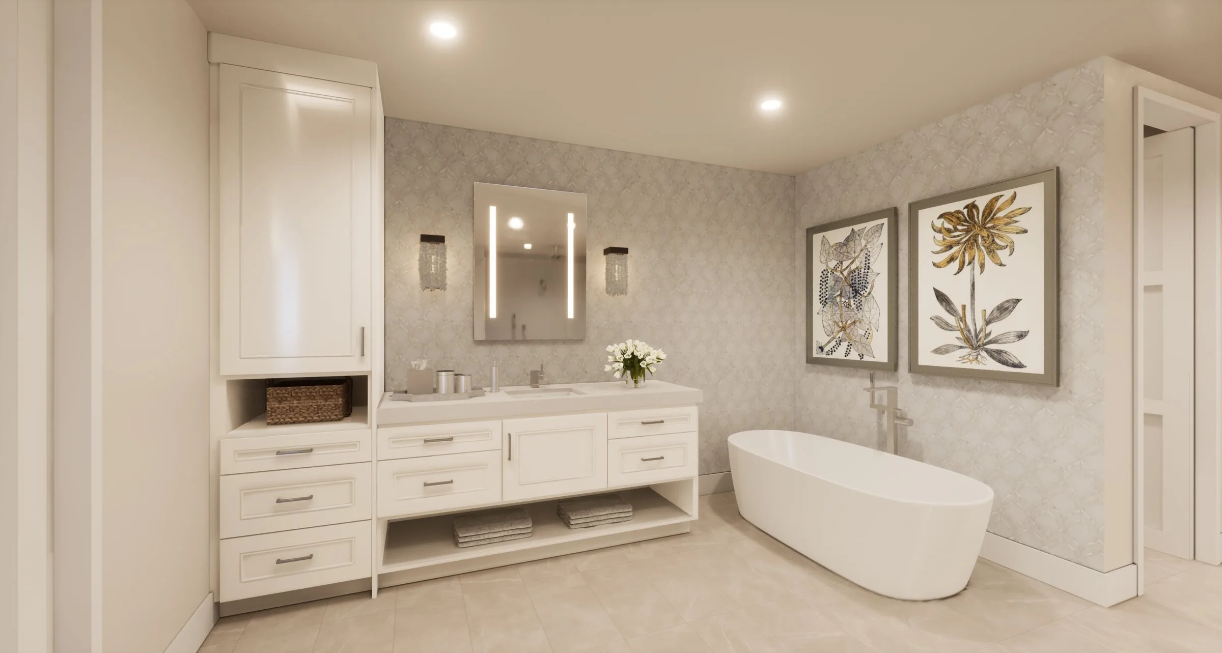 Primary bath with freestanding tub rendering, Ritz-Carlton Residences Naples (official).