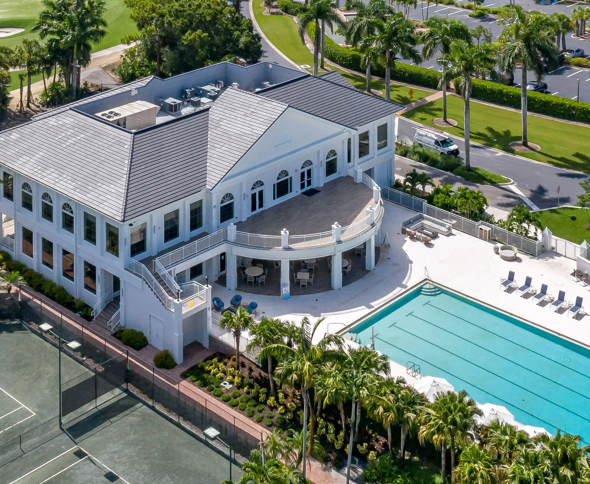 Aerial view of the clubhouse pool at Audubon Country Club, Naples.