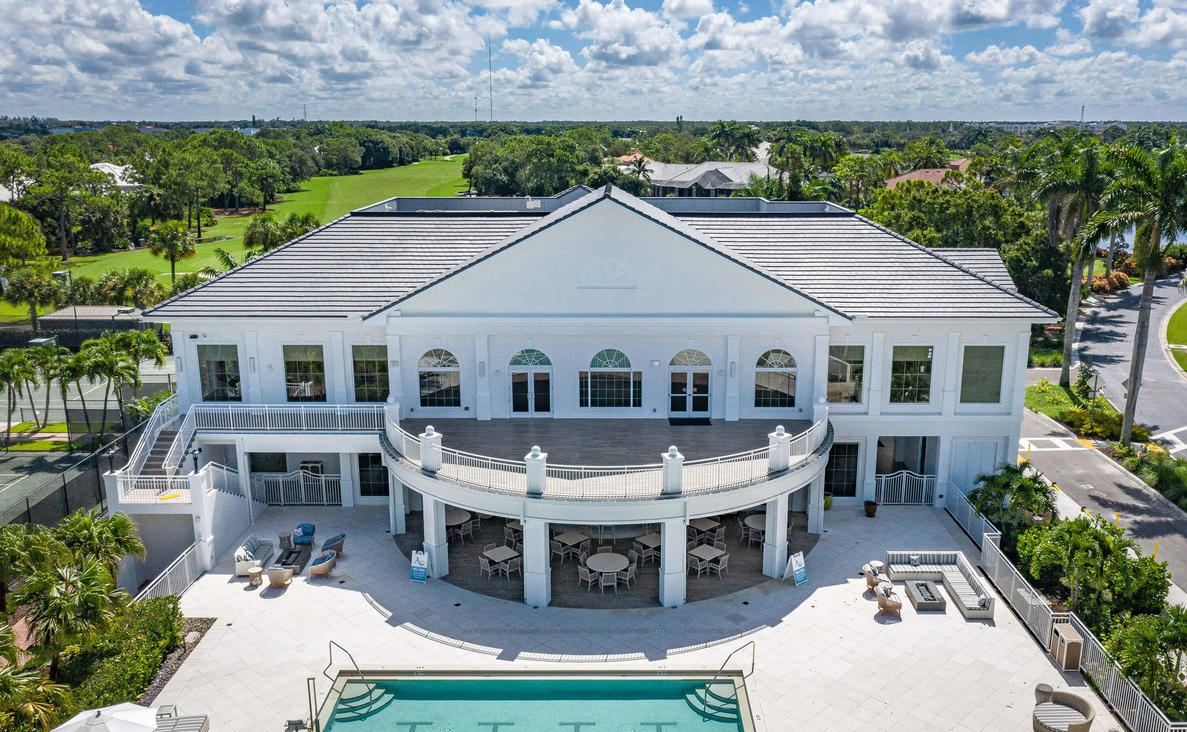 Aerial of the Audubon Country Club clubhouse and pool, Naples (official club site).