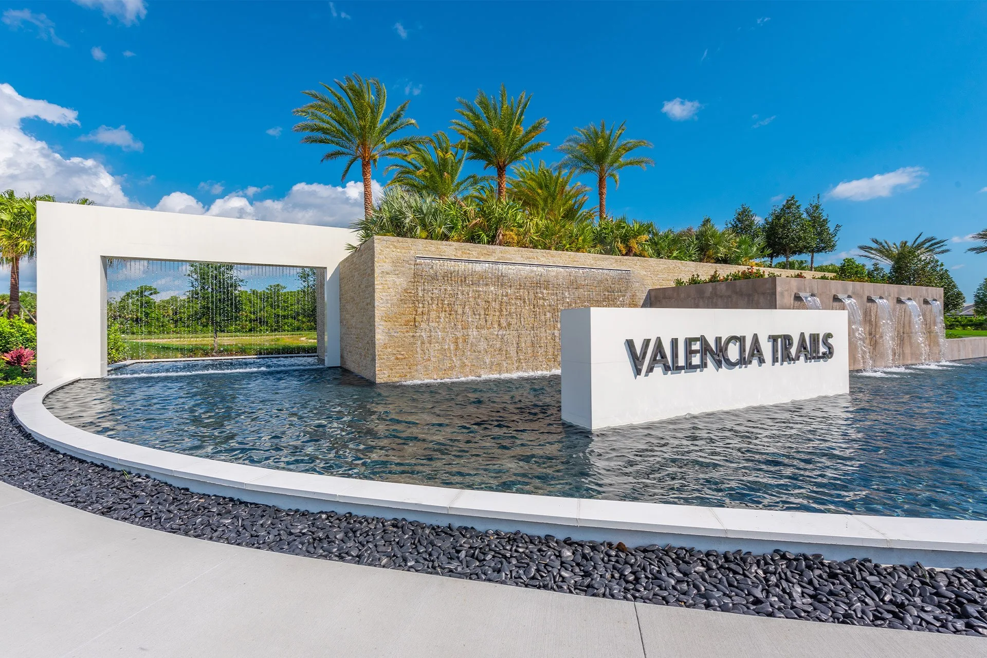 Entrance monument and water feature at Valencia Trails, Naples.