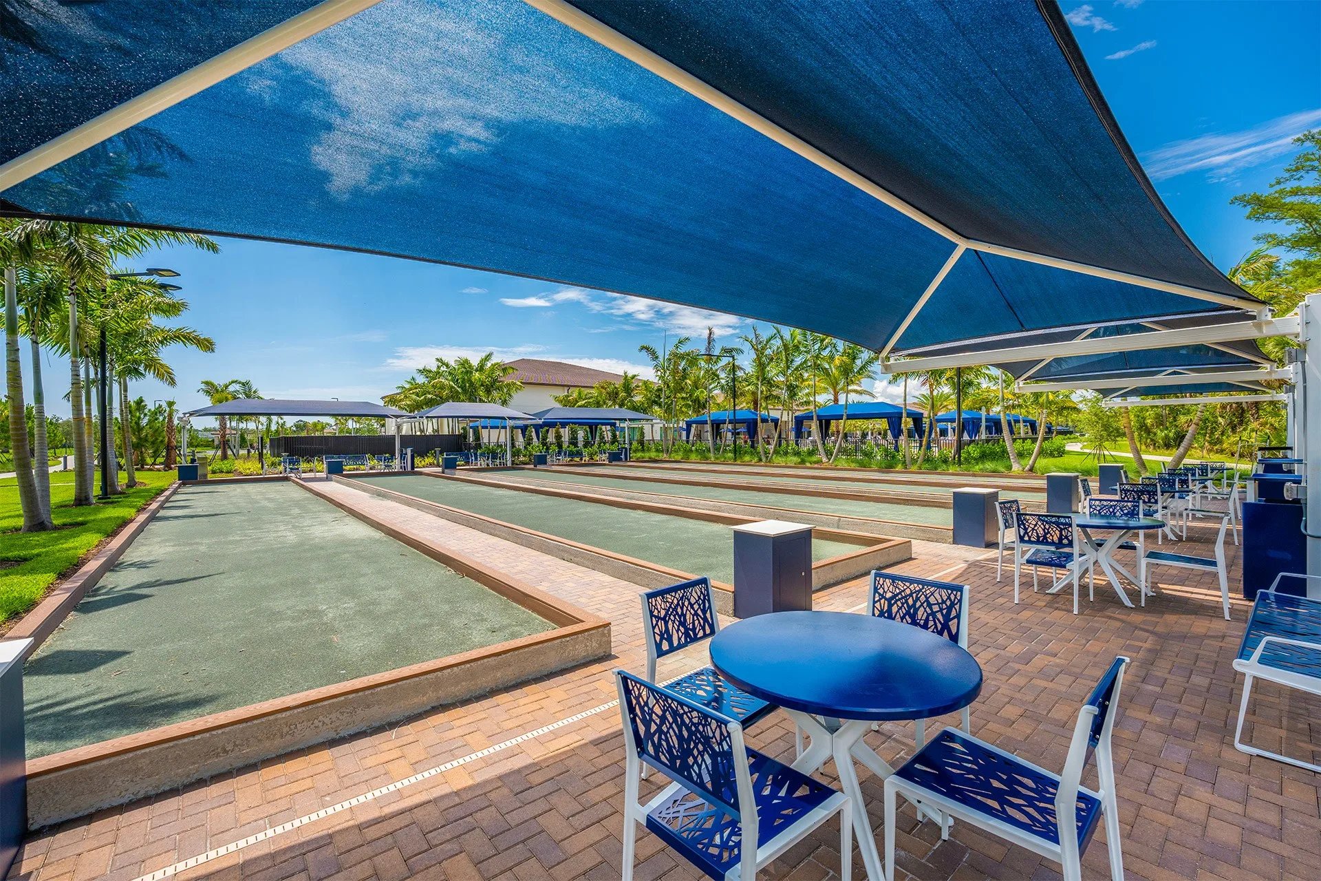 Covered bocce courts at Valencia Trails, Naples.