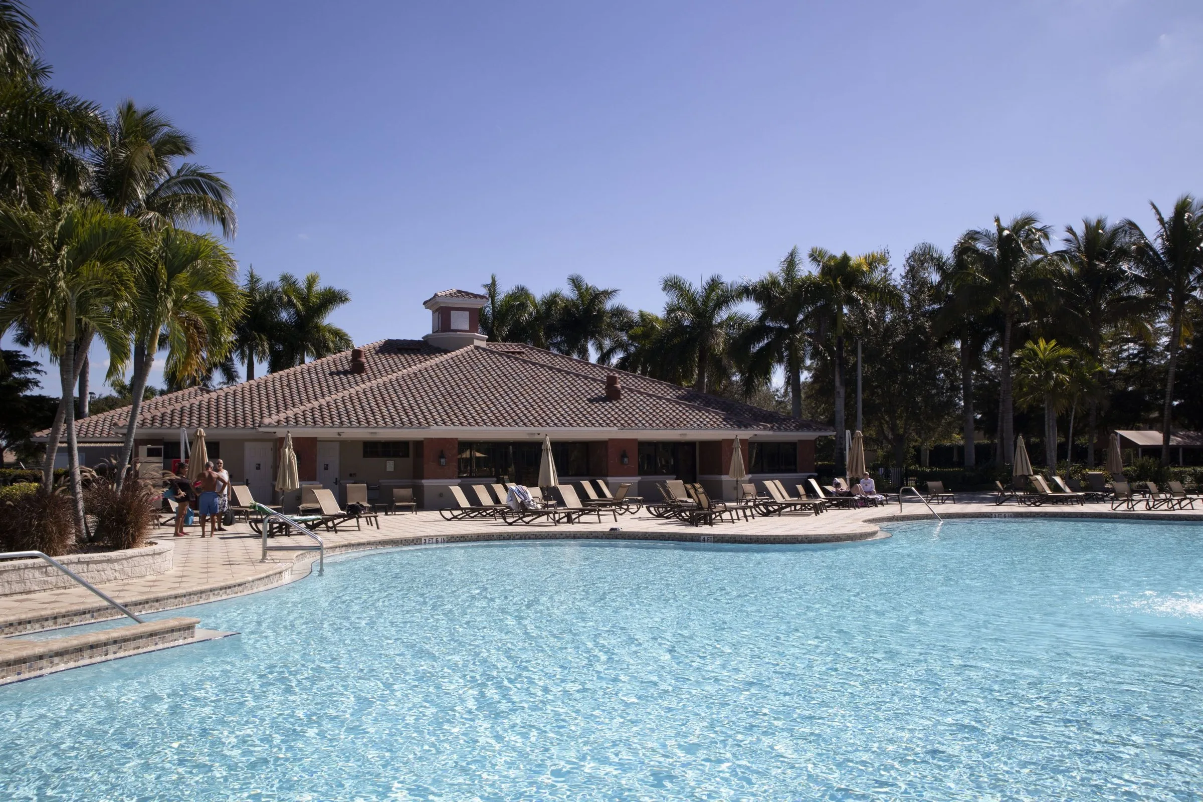 Resort pool and pool pavilion at the Bella Terra clubhouse.