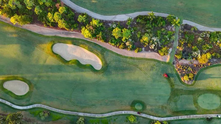 Pelican Sound golf course aerial with bunkers