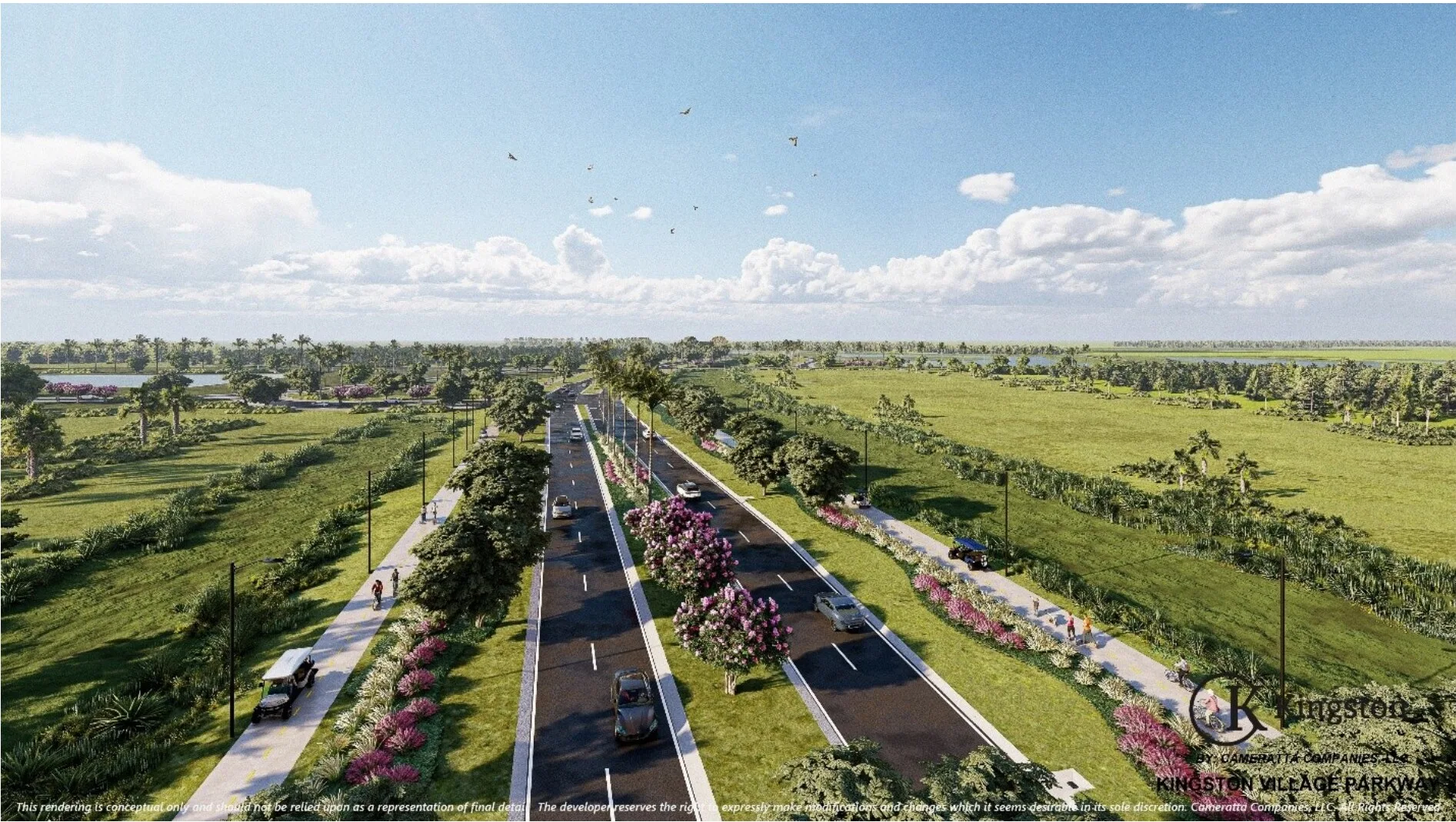 Kingston Village Parkway golf-cart connectivity (builder rendering).