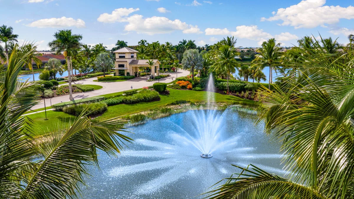 Entrance fountain and landscaping at Esplanade by the Islands, Naples.