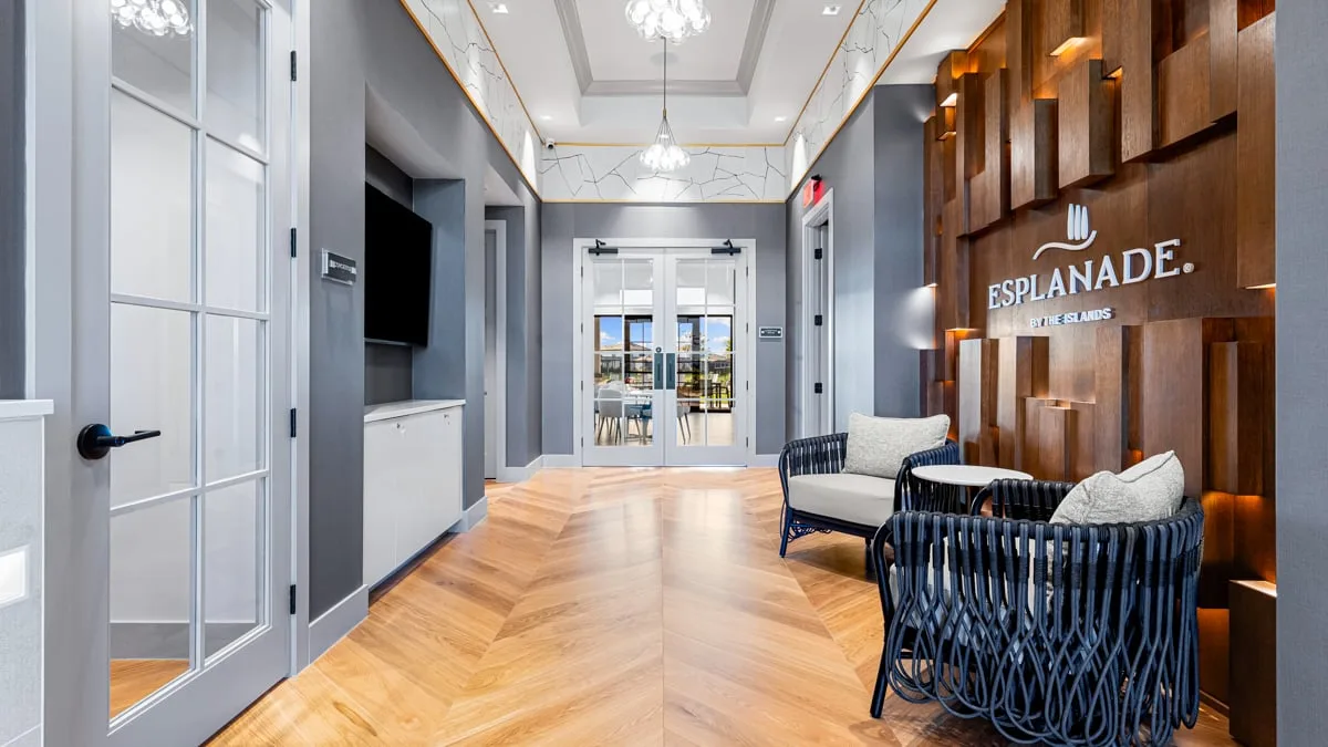 Lobby of the Wellness and Venue amenity center at Esplanade by the Islands, Naples.