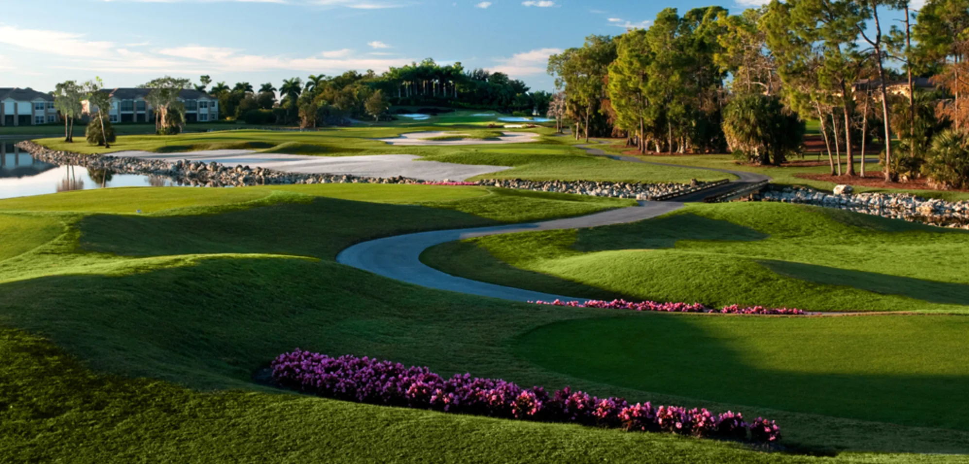 Flower-lined fairway on The Classics course at Lely Resort, Naples.