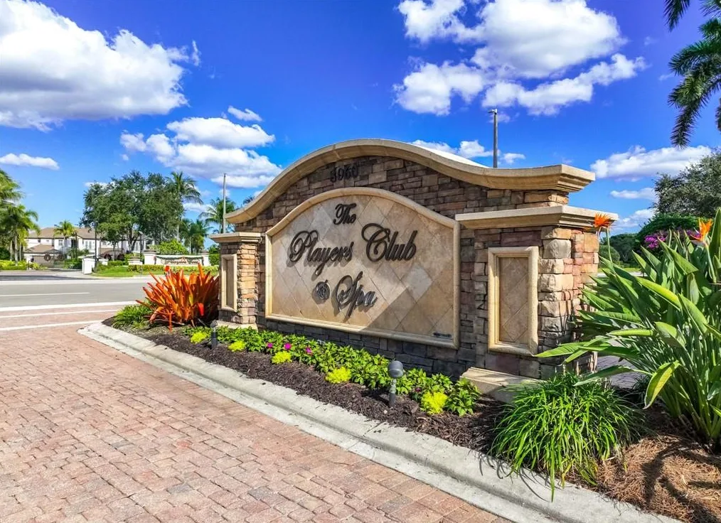 The Players Club & Spa entrance sign, part of Lely Resort's optional club membership