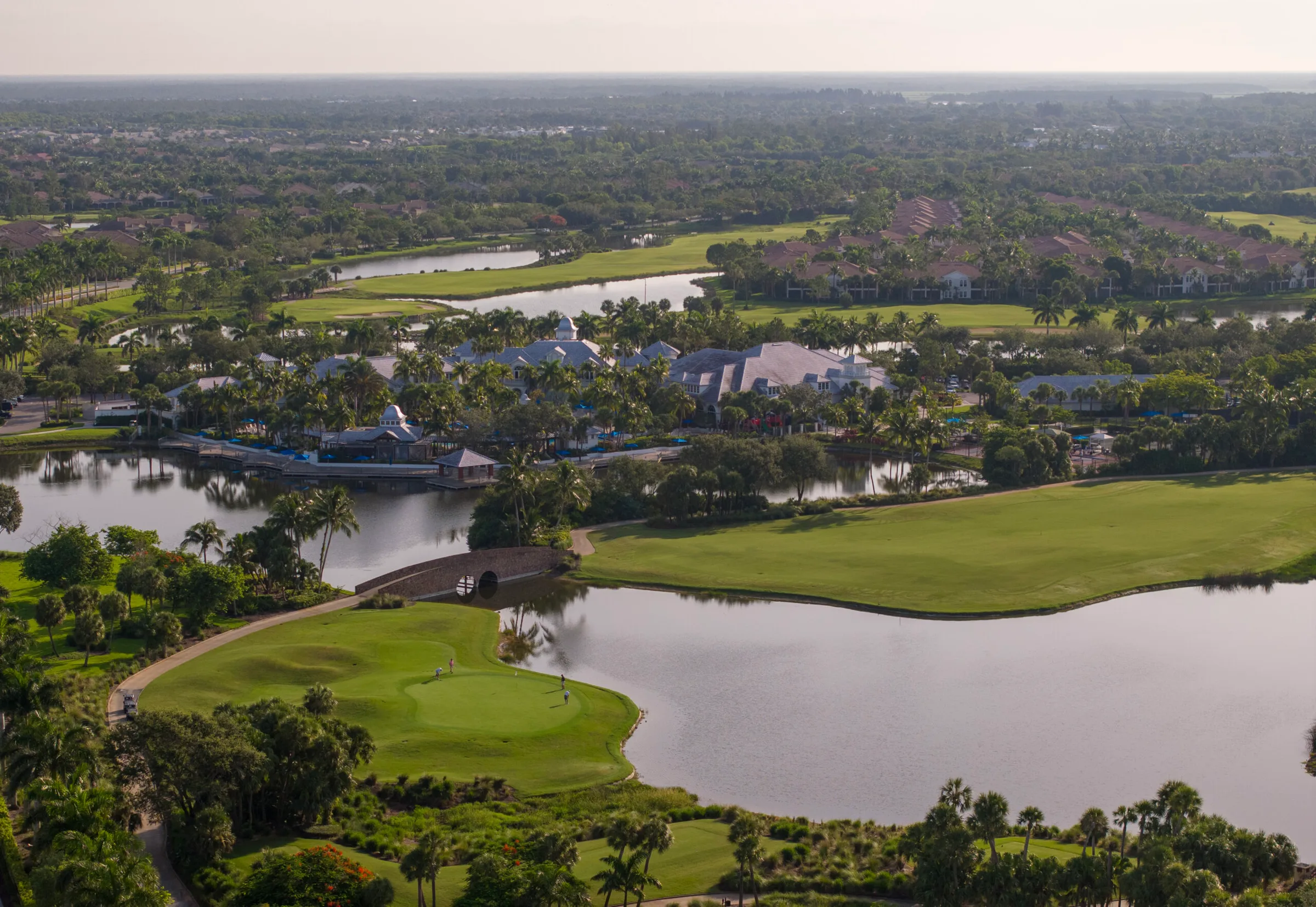 Aerial view of the Fiddler's Creek golf course, lakes and neighborhoods, Naples.
