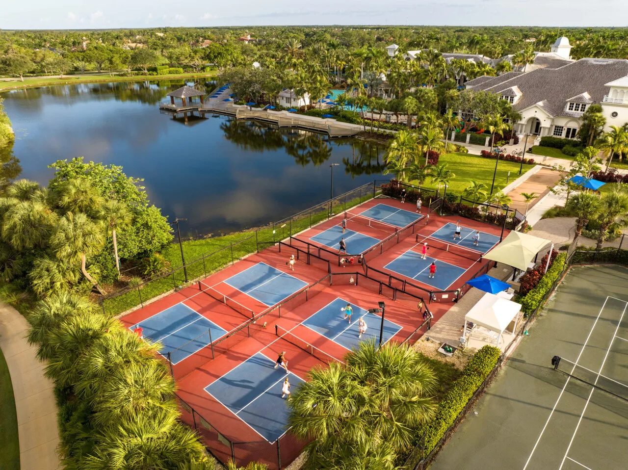Aerial view of the tennis and pickleball courts at Fiddler's Creek, Naples.
