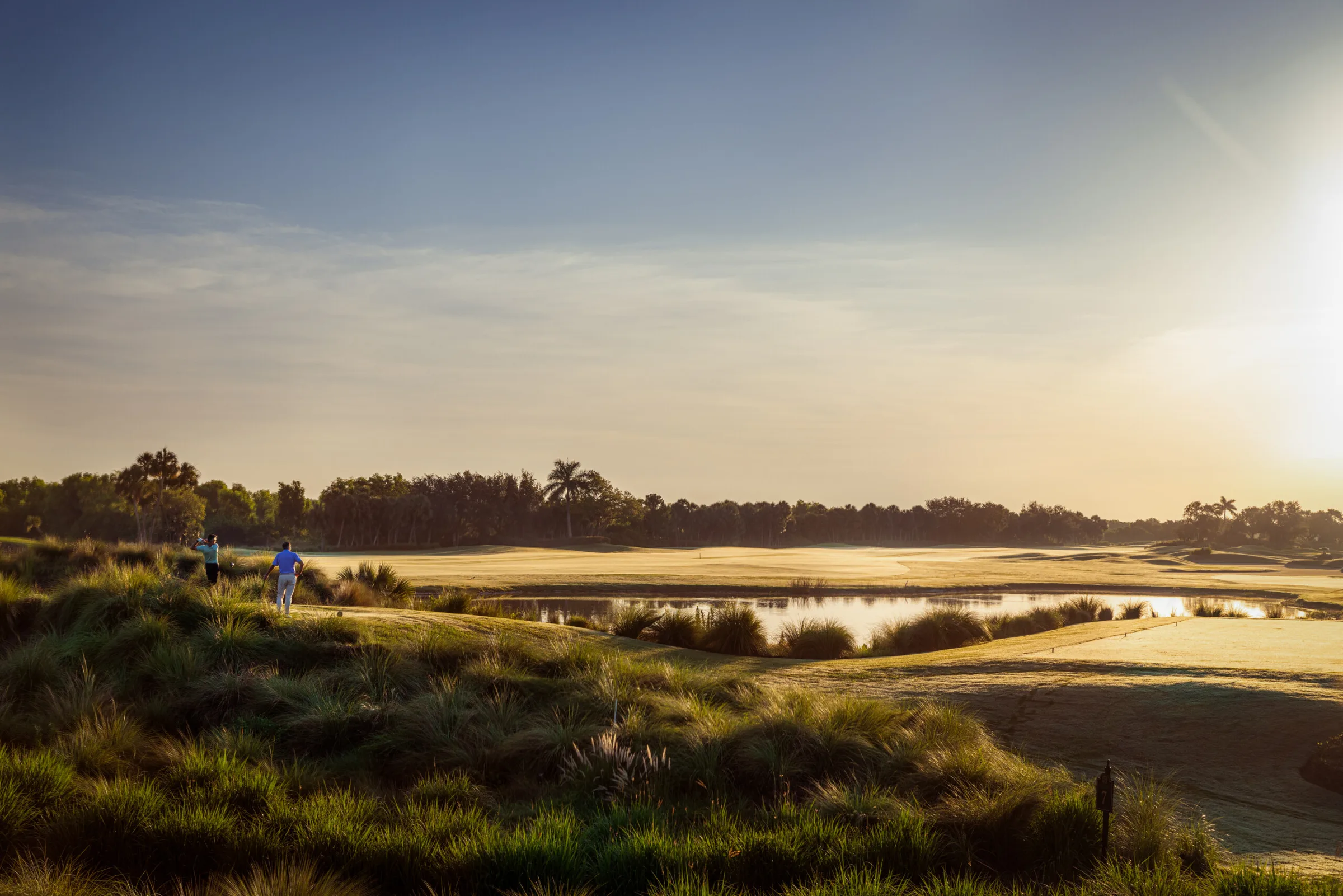 Seventh hole and surrounding preserve at sunset, Fiddler's Creek golf course, Naples.