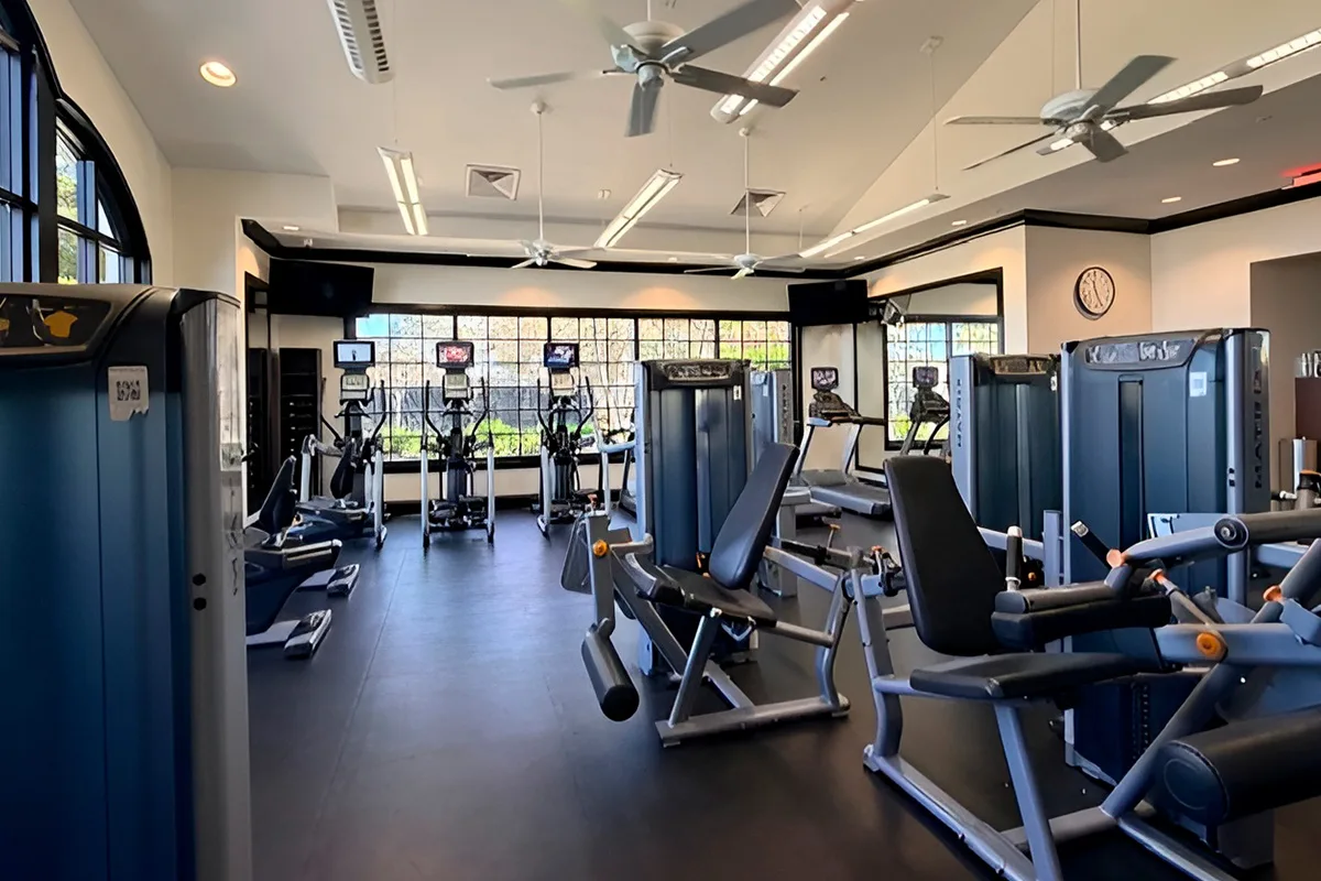 Fitness center at Esplanade at Hacienda Lakes (official HOA site).