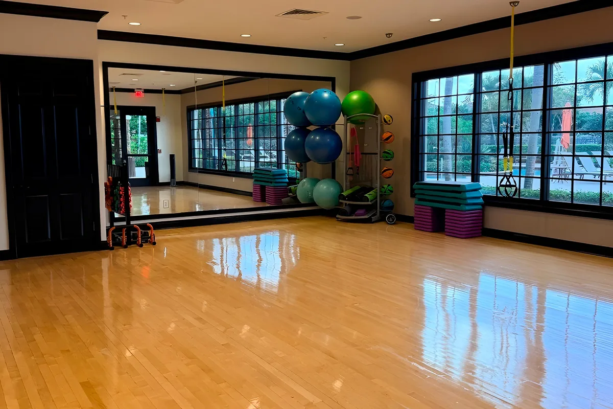Movement studio in the amenity center at Esplanade at Hacienda Lakes, Naples.