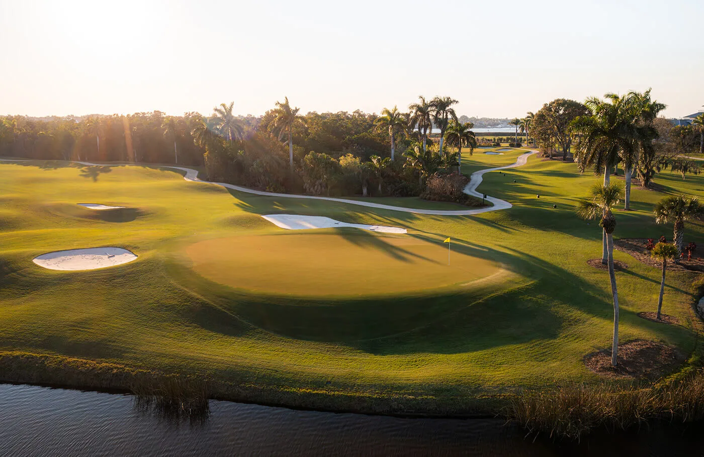 Aerial view of a bunkered fairway at Windstar on Naples Bay, Naples.