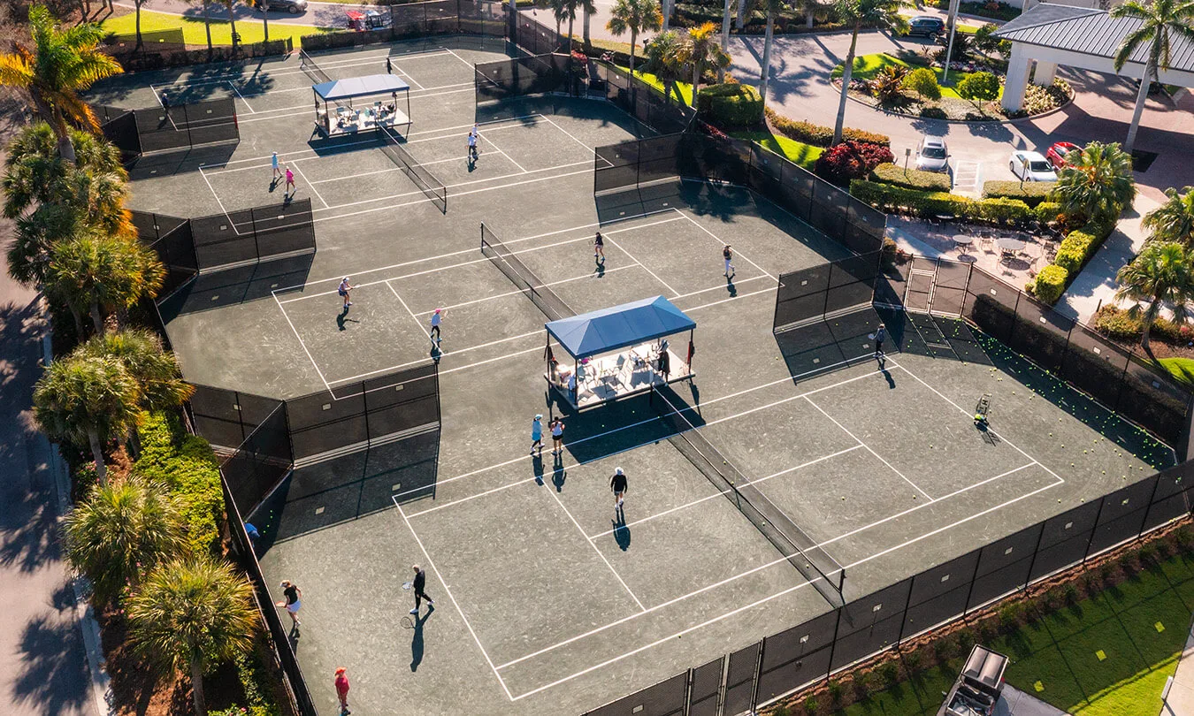 Aerial view of the tennis and pickleball courts at Windstar on Naples Bay, Naples.