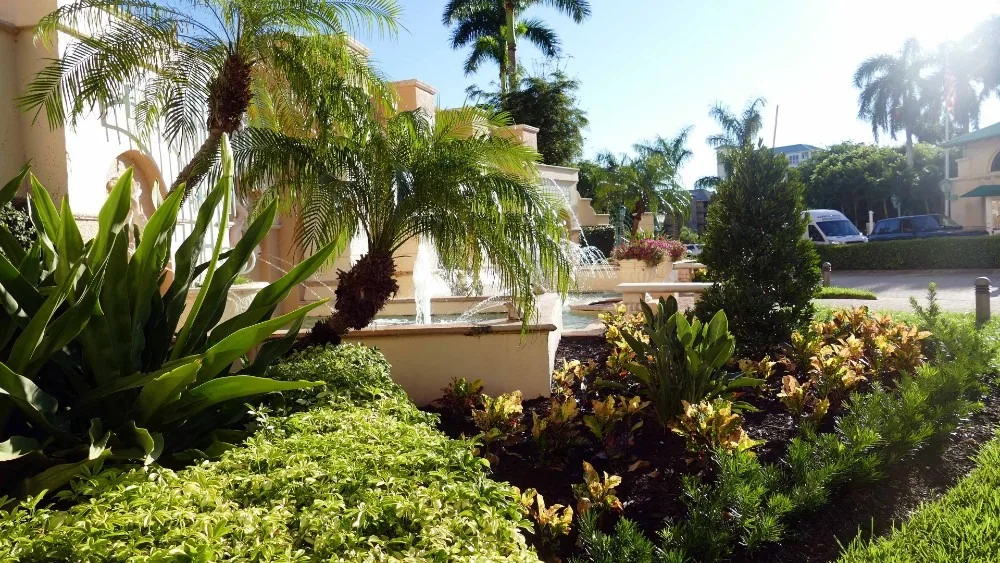 Landscaped fountain wall at Cape Marco, Marco Island (official Cape Marco association sites).
