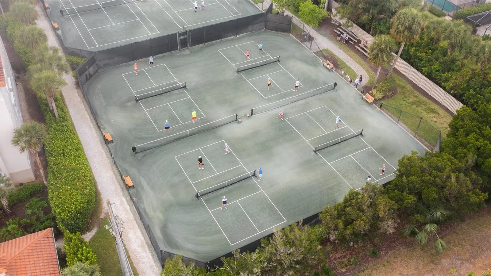 Racquet sports courts aerial at Eagle Creek (official).