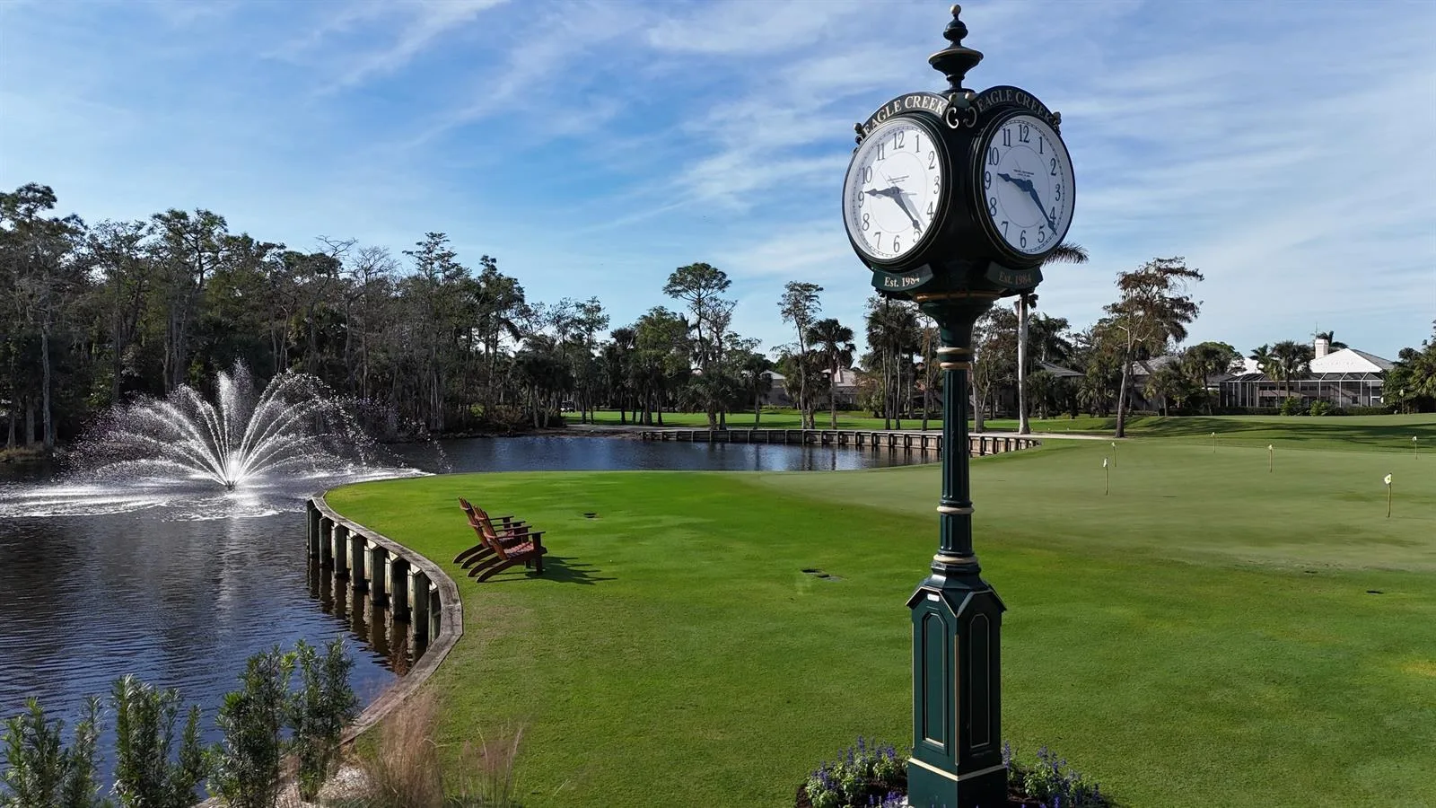Entrance / clock feature at Eagle Creek (official).