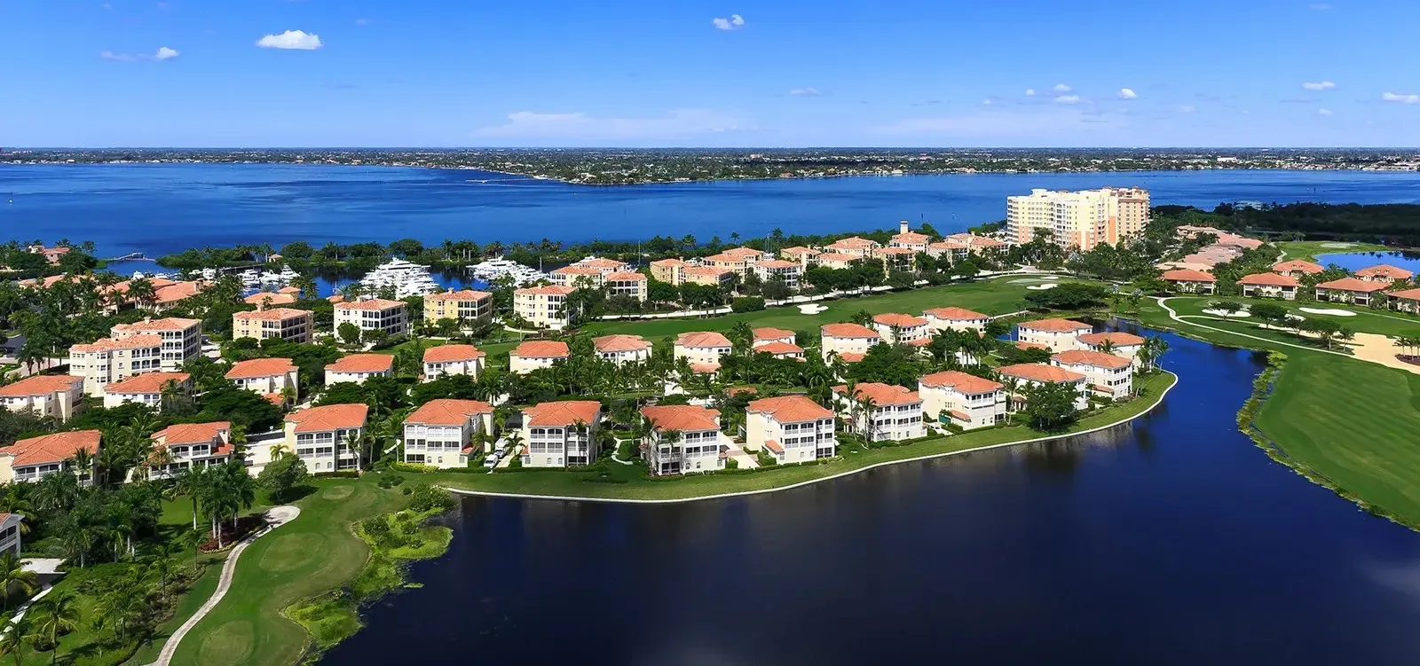 Aerial of homes along the lakes at Gulf Harbour Yacht and Country Club, Fort Myers (official club site).