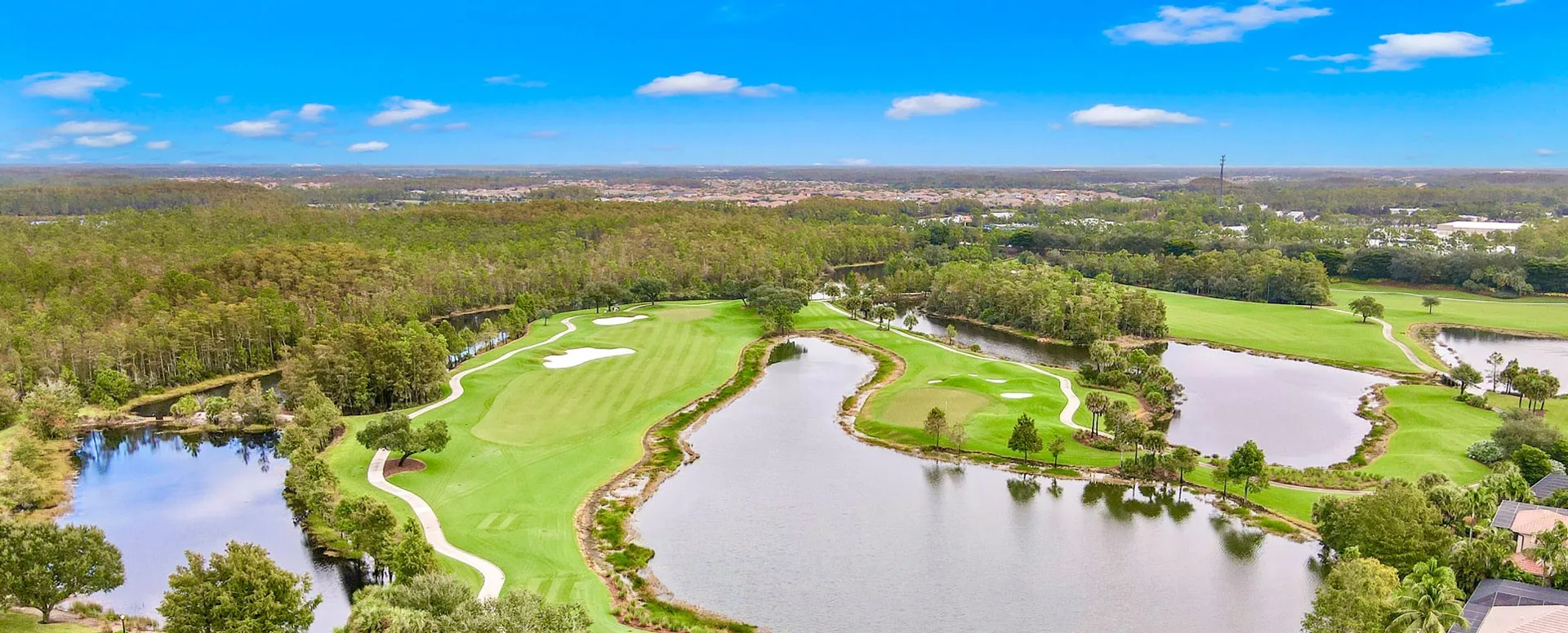Aerial of golf holes and lakes at Renaissance, Fort Myers (official club site).