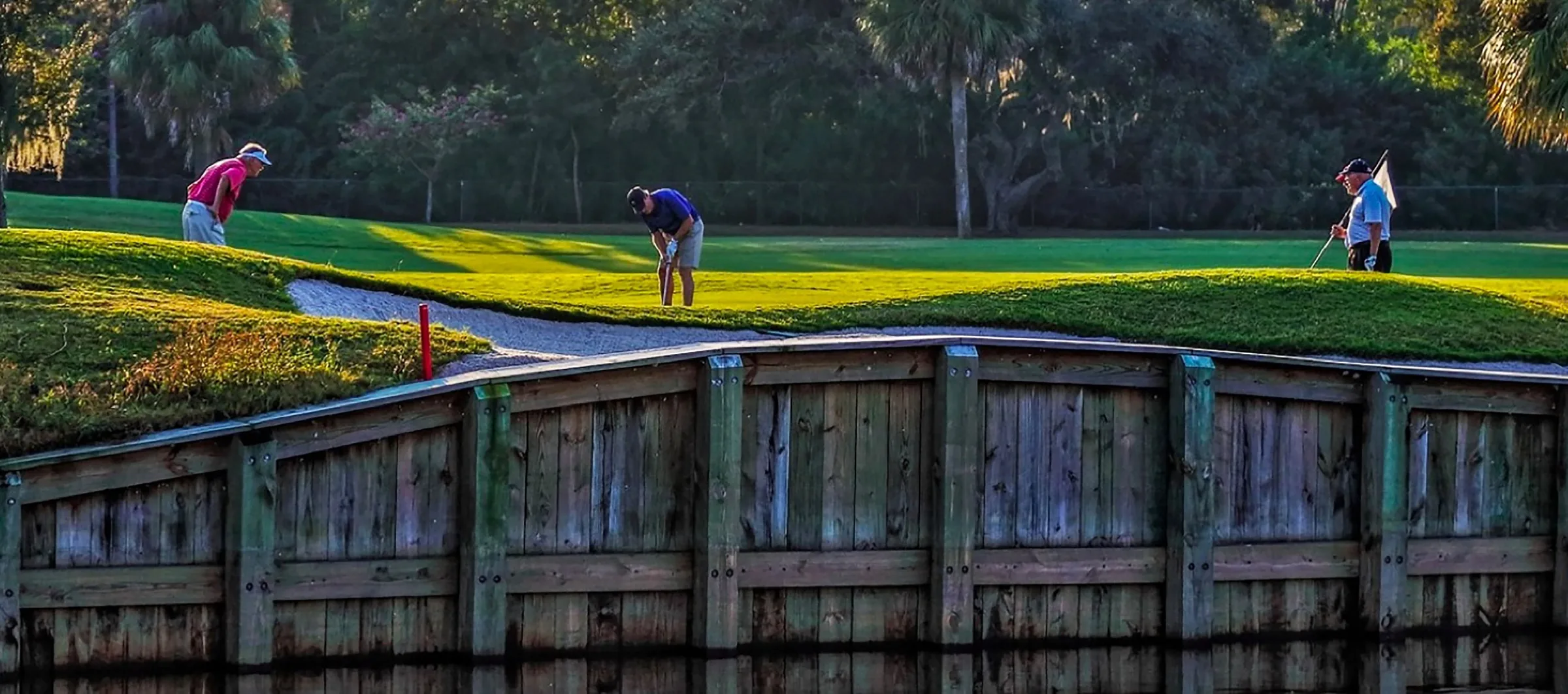 Golfers on the green at dusk at The Forest Country Club (official ClubEssential site).