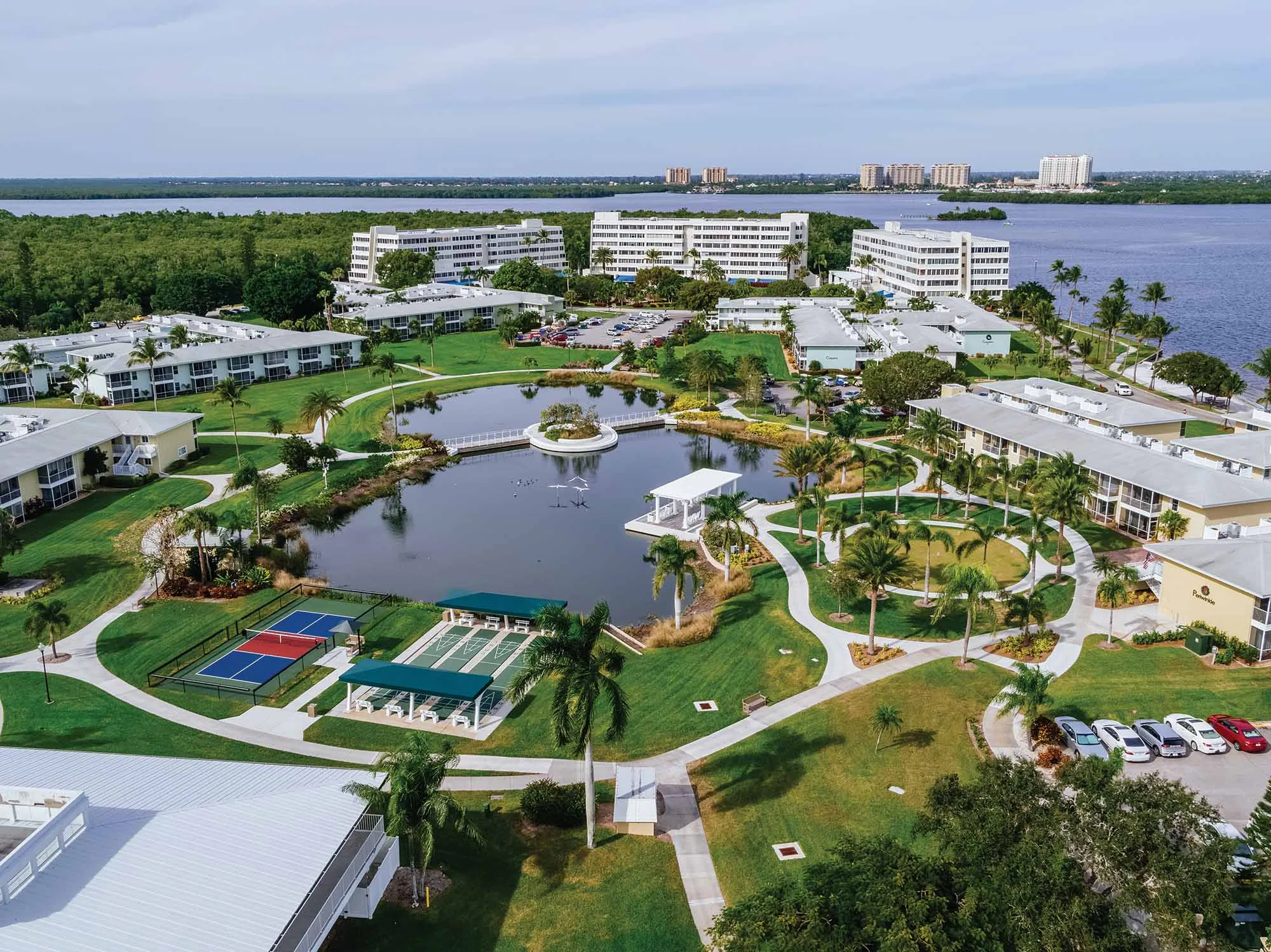 Serenity park courts and green space aerial at Shell Point (official).