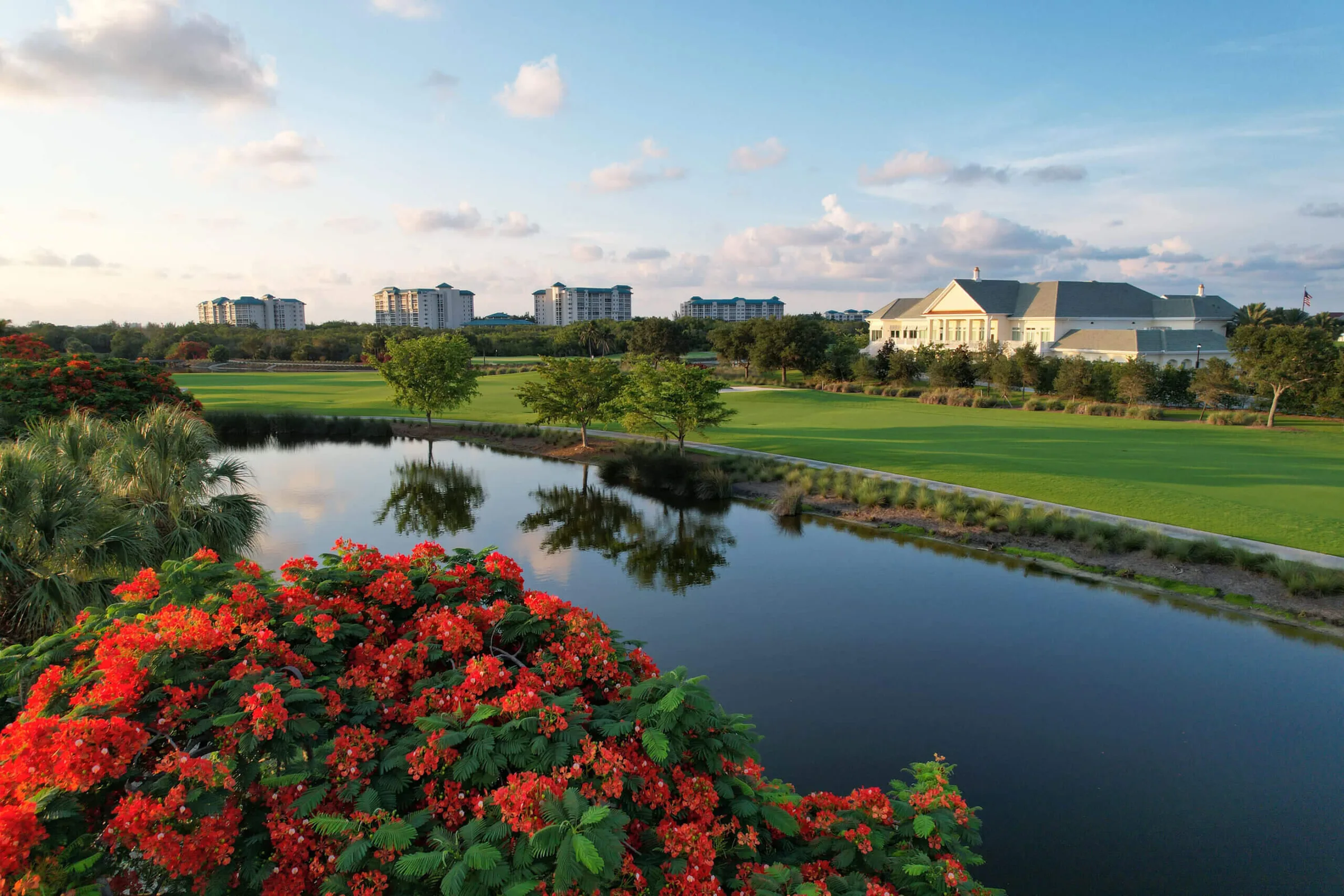 Golf course green at dusk at Shell Point (official press images).