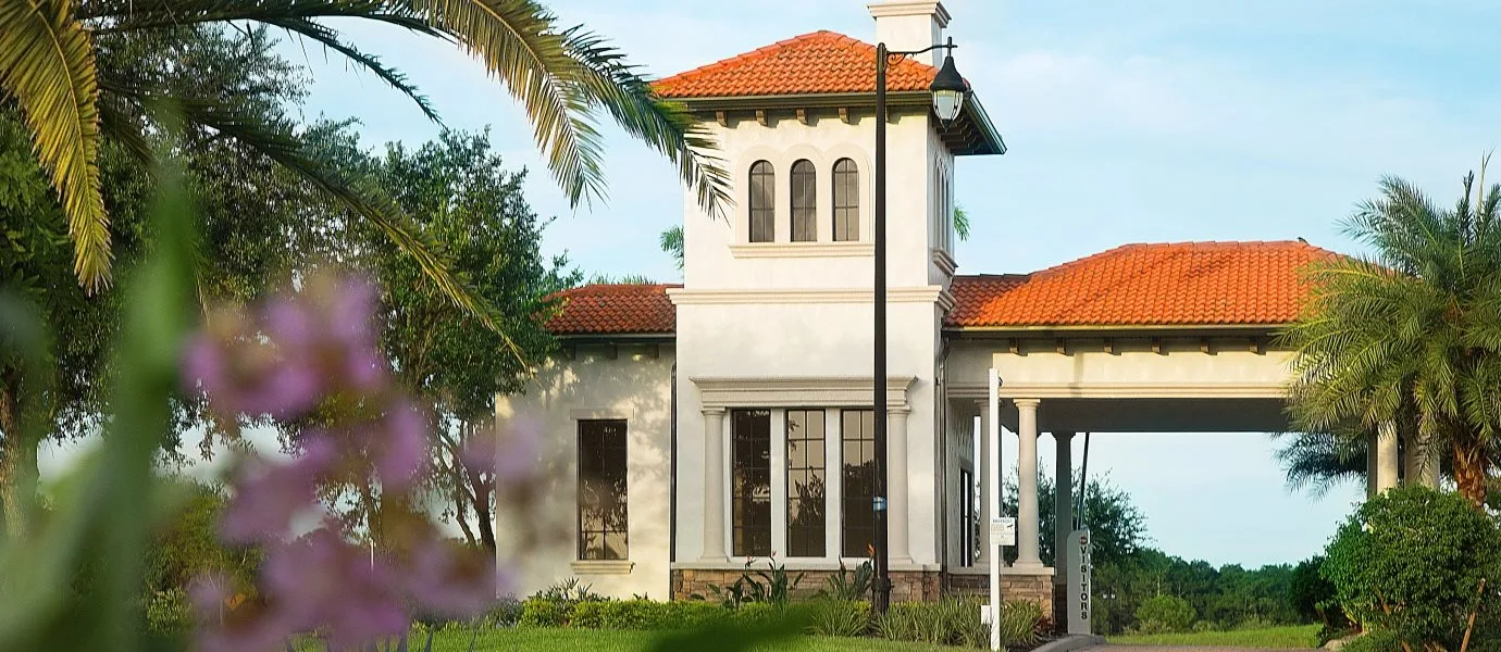 Mediterranean-style clubhouse tower at Portico, Fort Myers (official Lennar site).