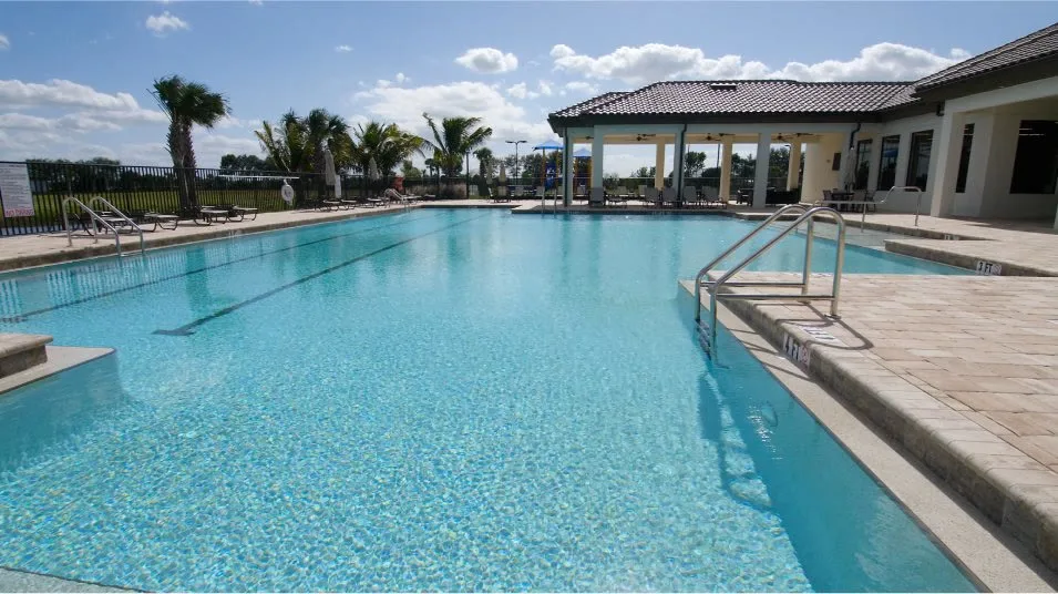 Portico community swimming pool and amenity pavilion
