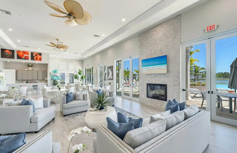Clubhouse lounge interior at Antilles Naples (official developer site).