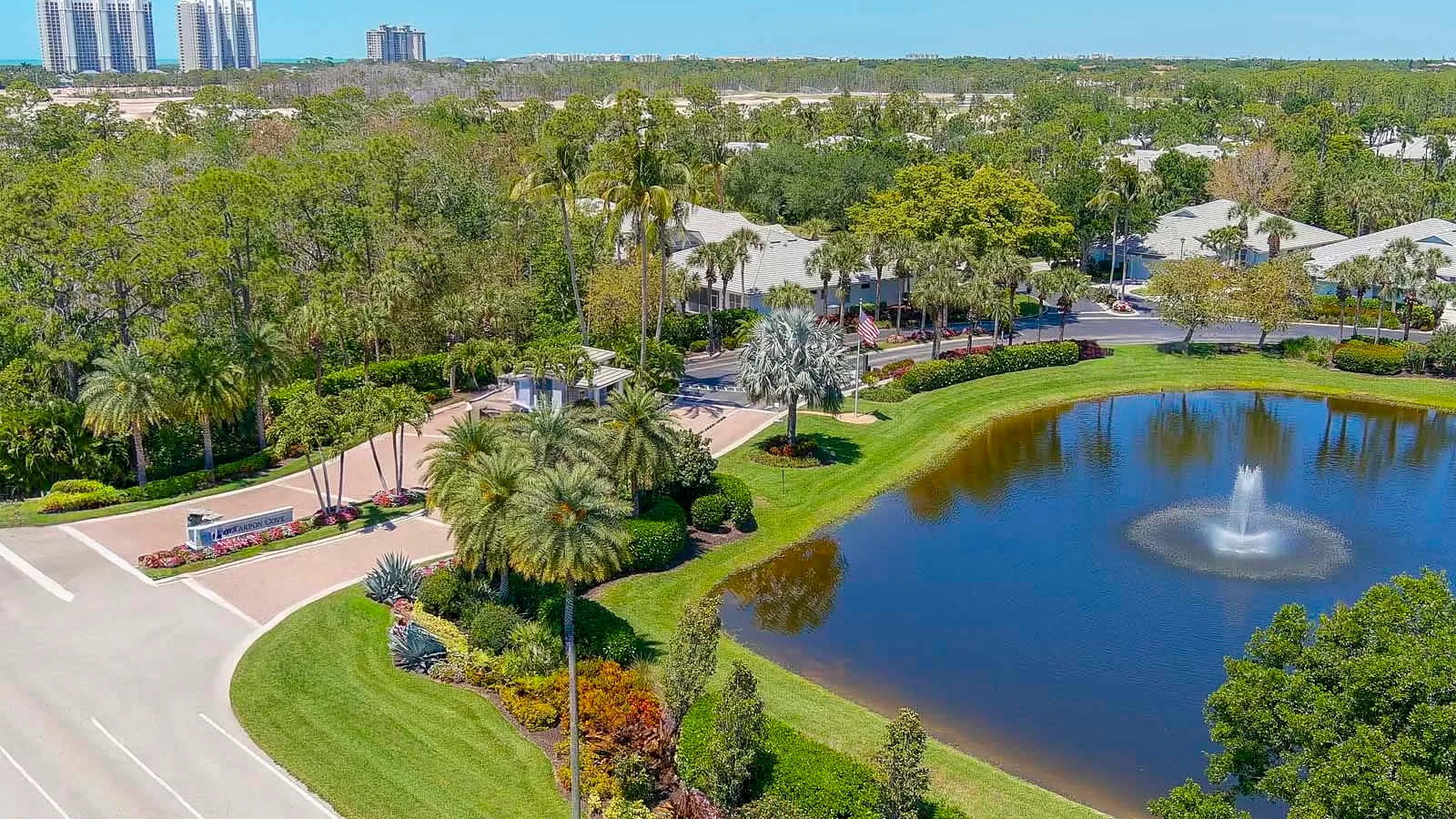 Tarpon Cove gated entrance and fountain